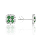 14K White Gold Emerald Clover Halo Studs